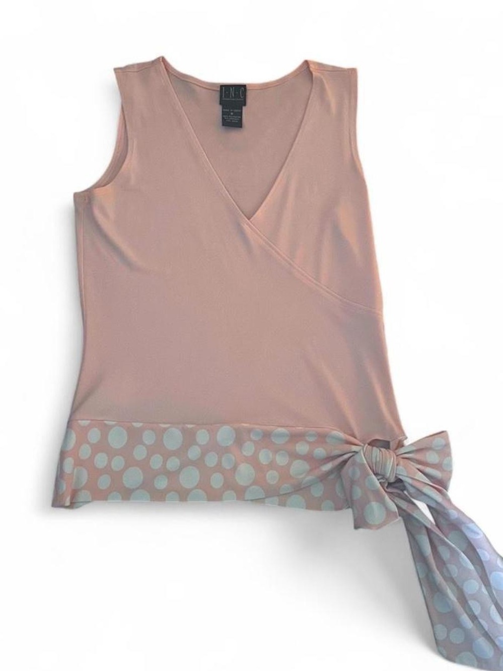 INC International Concepts Pink Polka Dot Tie-Waist Sleeveless Top
